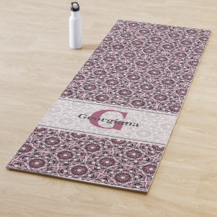 Custom Name Deco Dusky Rose Cherry Blossom Mandala Yoga Mat