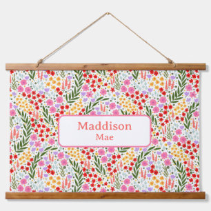 Custom Name Decor Colorful Floral Nursery Art Hanging Tapestry