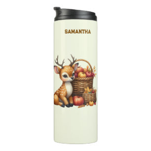 Custom Name Deer with Autumn Harvest Thermal Tumbler