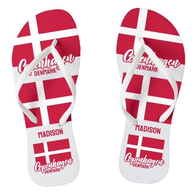 Custom Name Denmark Flag Flip Flops (Footbed)