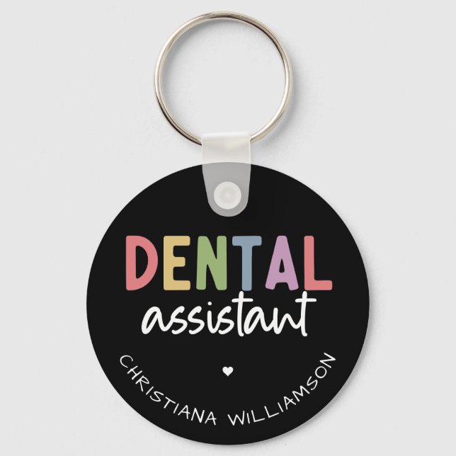 Custom Name Dental Assistant Gift Keychain (Front)