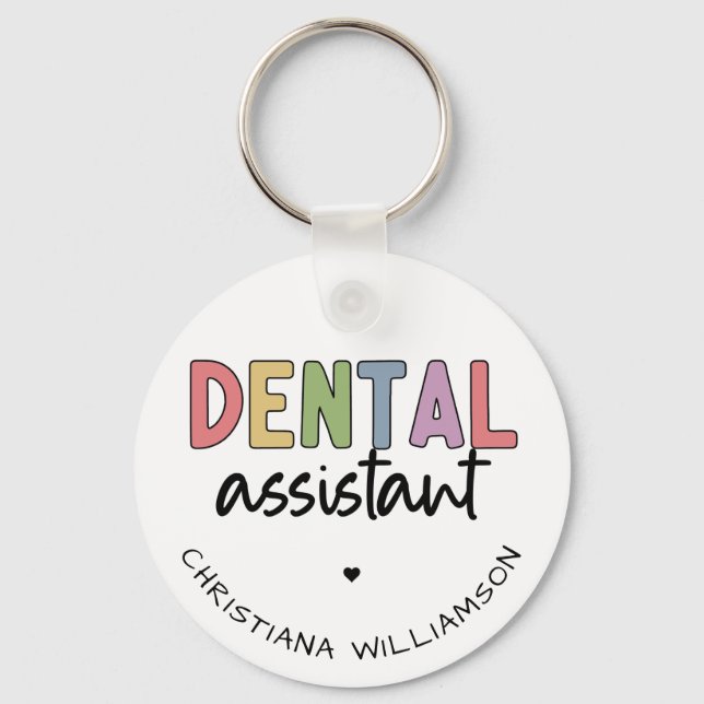 Custom Name Dental Assistant Gift Keychain (Front)