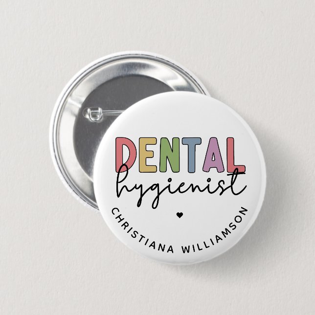 Custom Name Dental Hygienist RDH Gifts 2 Inch Round Button (Front & Back)