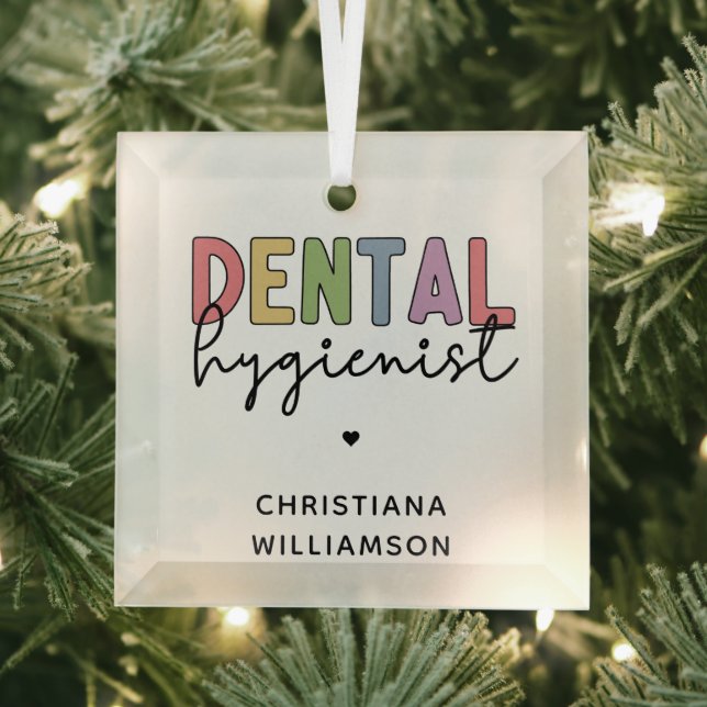 Custom Name Dental Hygienist RDH Gifts  Glass Ornament (Insitu)