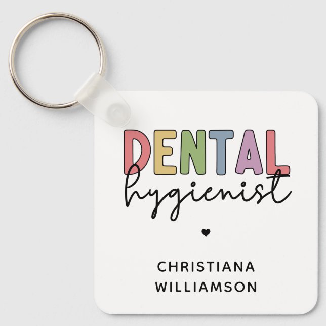 Custom Name Dental Hygienist RDH Gifts Keychain (Front)