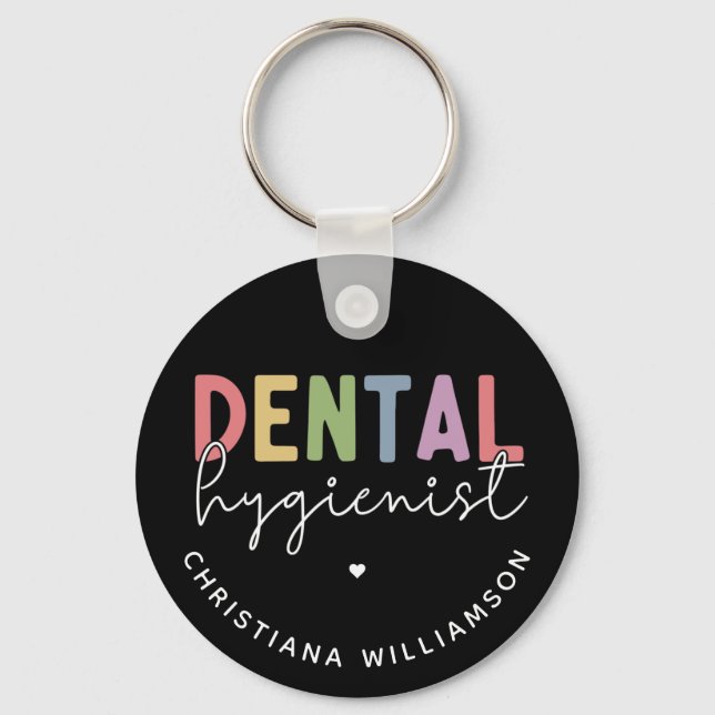 Custom Name Dental Hygienist RDH Gifts Keychain (Front)
