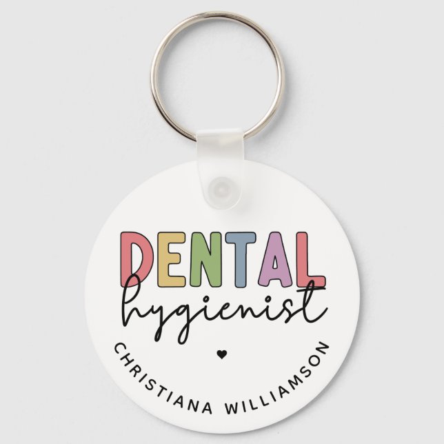 Custom Name Dental Hygienist RDH Gifts Keychain (Front)