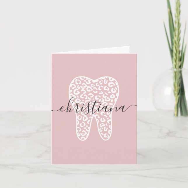 Custom Name Dental Leopard Print Tooth Card (Front)