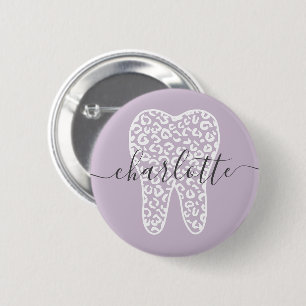 Custom Name Dental Leopard Print Tooth Gift 2 Inch Round Button