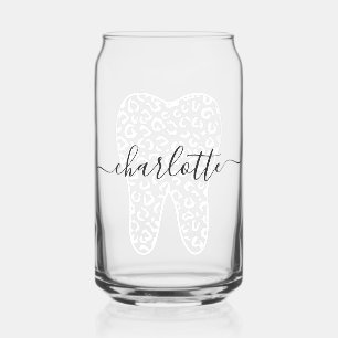 Custom Name Dental Leopard Print Tooth Gift Can Glass