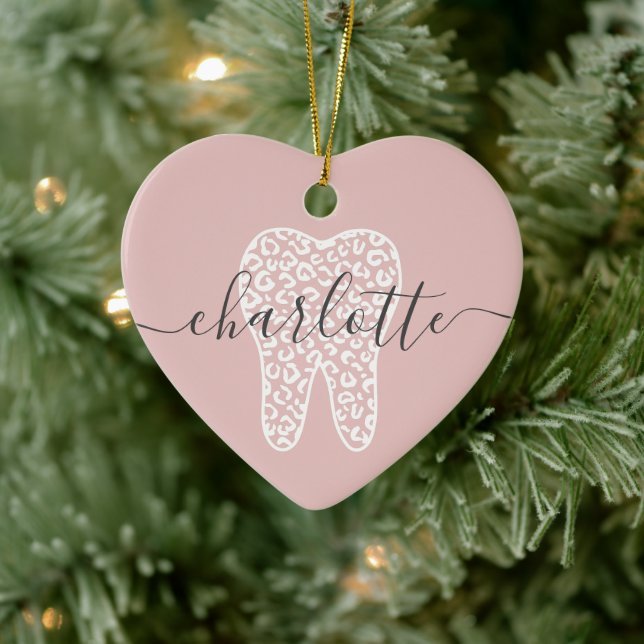 Custom Name Dental Leopard Print Tooth Gift Ceramic Ornament (Tree)