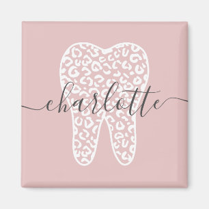 Custom Name Dental Leopard Print Tooth Gift Magnet