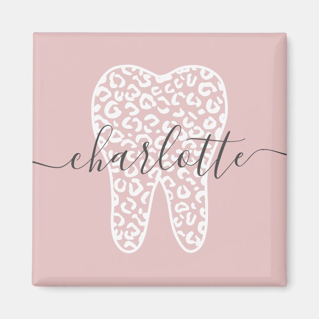 Custom Name Dental Leopard Print Tooth Gift Magnet (Front)