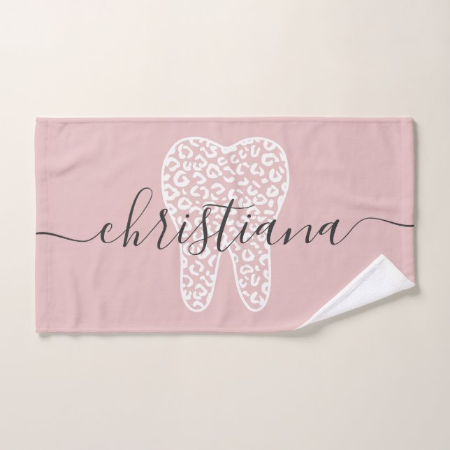 Custom Name Dental Leopard Print Tooth Hand Towel (Hand Towel)