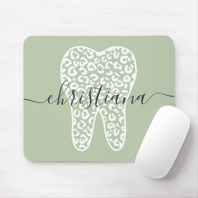 Custom Name Dental Leopard Print Tooth Mouse Pad (With Mouse)