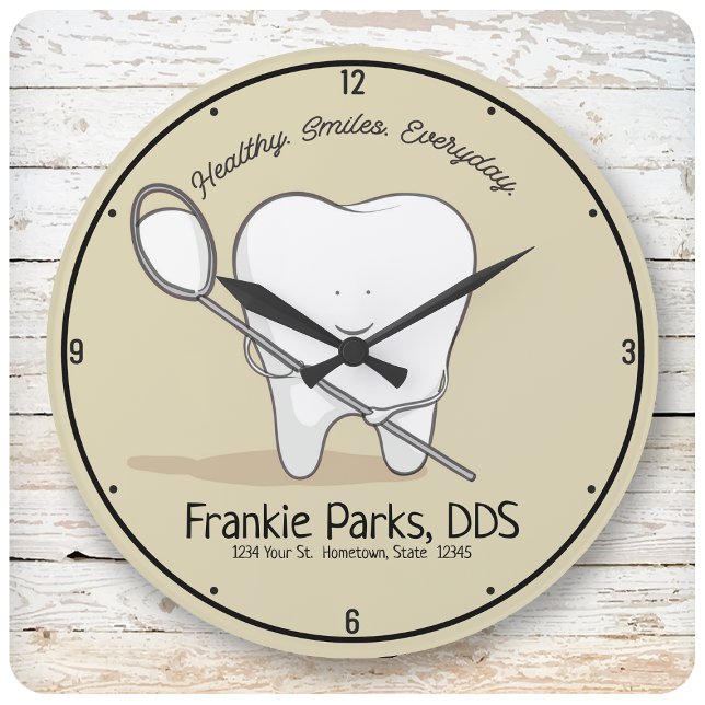 Custom NAME Dentist Office Tooth Healthy Smile Large Clock (Creator Uploaded)