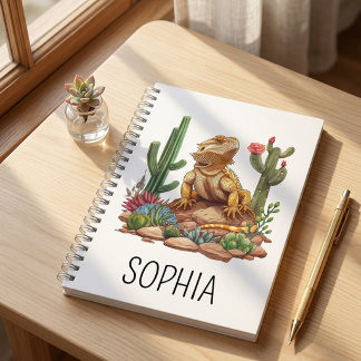 Custom Name Desert Watercolor Bearded Dragon Notebook