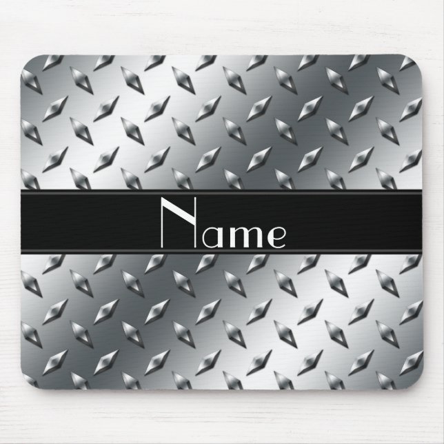 Custom name diamond plate steel black stripe mouse pad (Front)