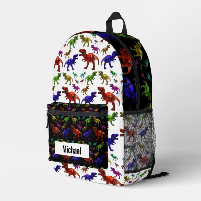 Custom Name Dinosaur Boy's Rainbow Backpack (Back Corner Right)
