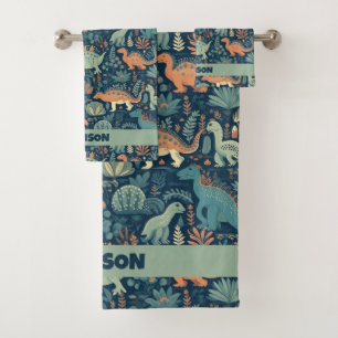 Custom Name Dinosaur Pattern Bath Towel Set