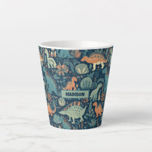 Custom Name Dinosaur Pattern Latte Mug