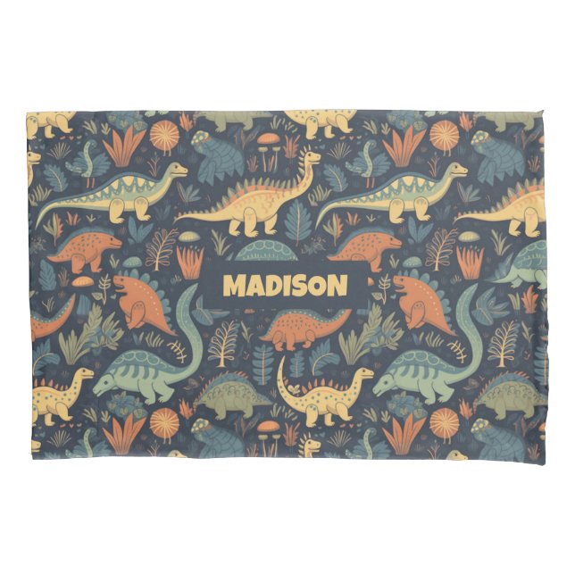 Custom Name Dinosaur Pattern Pillowcase (Front)