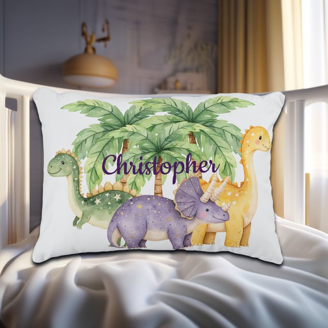 Custom Name Dinosaurs Palm Trees Accent Pillow (Creator Uploaded)