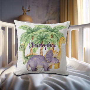 Custom Name Dinosaurs Palm Trees Throw Pillow