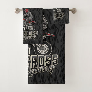 Custom NAME Dirt Bike Rider Motocross Racing Bath Towel Set