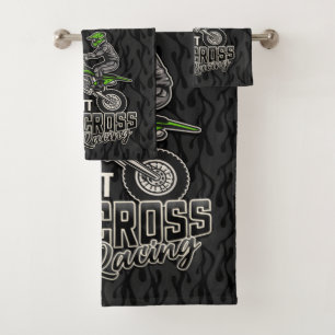 Custom NAME Dirt Bike Rider Motocross Racing  Bath Towel Set