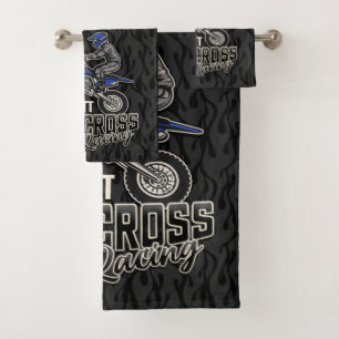 Custom NAME Dirt Bike Rider Motocross Racing Bath Towel Set