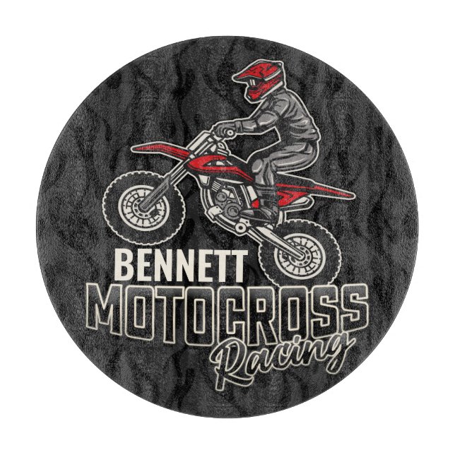 Custom NAME Dirt Bike Rider Motocross Racing Cutting Board (Front)