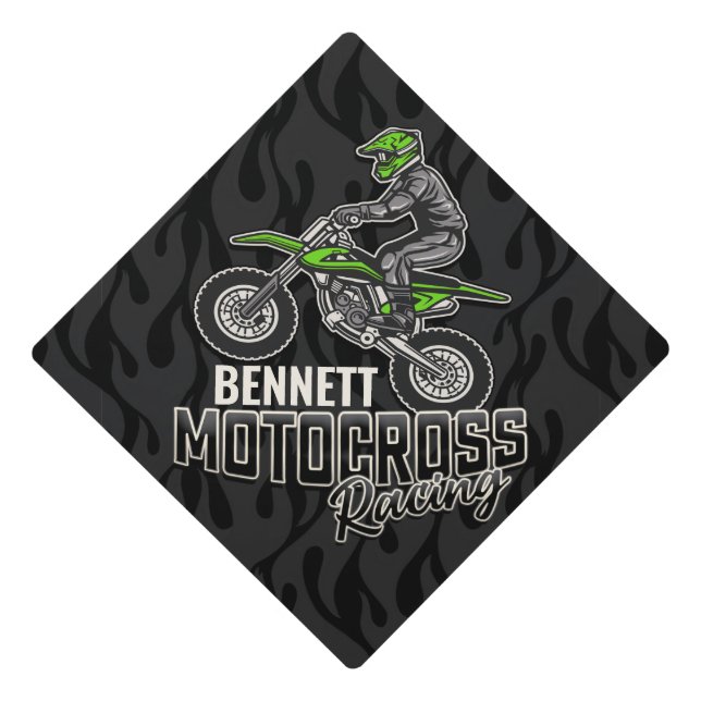 Custom NAME Dirt Bike Rider Motocross Racing Graduation Cap Topper (Front)