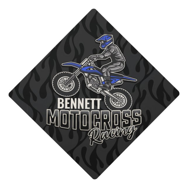 Custom NAME Dirt Bike Rider Motocross Racing Graduation Cap Topper (Front)
