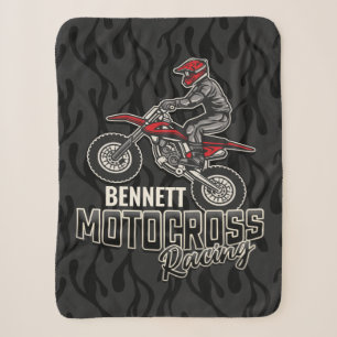 Custom NAME Dirt Bike Rider Motocross Racing Sherpa Blanket