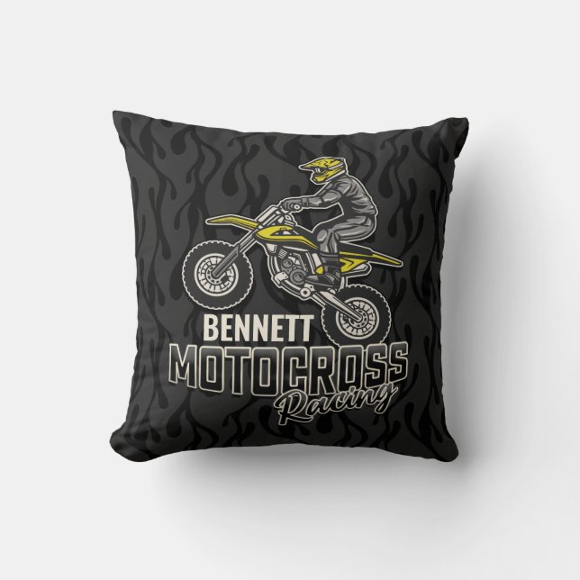 Custom NAME Dirt Bike Rider Motocross Racing Throw Pillow (Front)