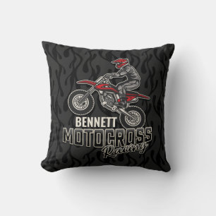 Custom NAME Dirt Bike Rider Motocross Racing Throw Pillow