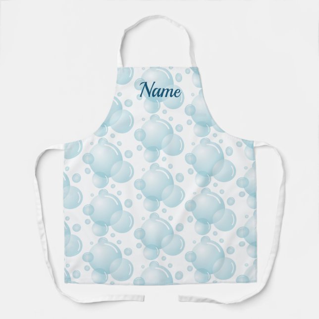 Custom name dish washing soap bubble print kitchen apron (Front)