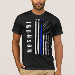 Custom Name Distressed Police Style USA Flag T-Shirt