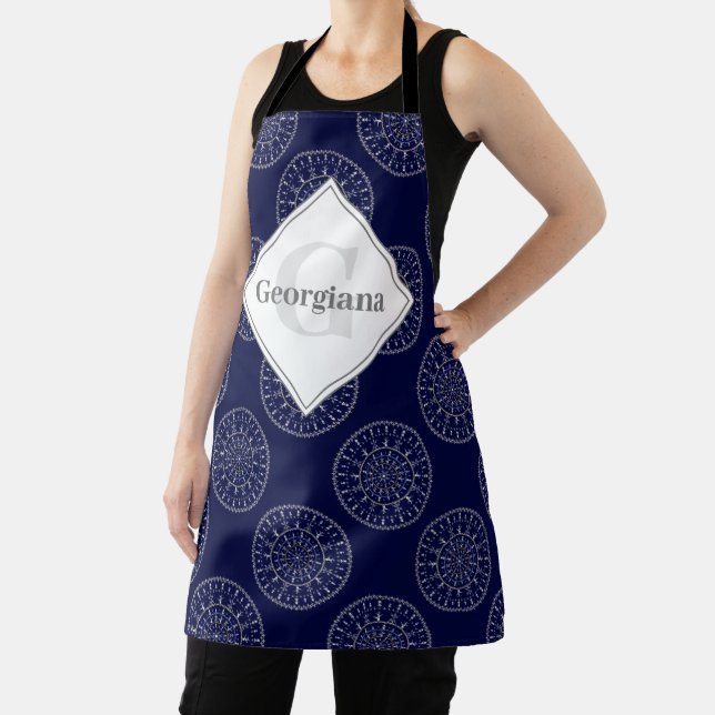 Custom Name Ditsy Winter Snow Angels Snowmen Dots Apron (Insitu)