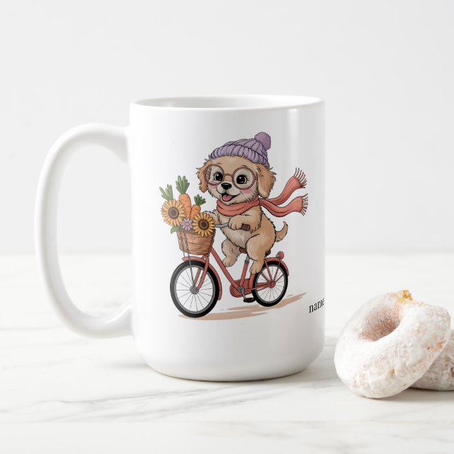 Custom Name Dog Lover Gift | Whimsical Puppy Coffe Coffee Mug (With Donut)