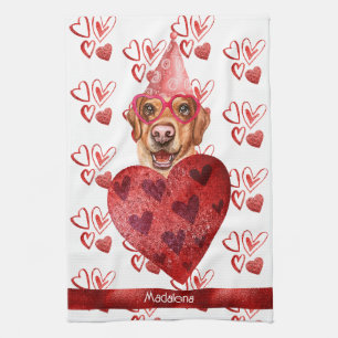 Custom Name Dog Lover Valentine Gift Labrador Kitchen Towel