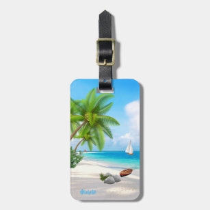 Custom Name / Double-Sided Tropical Sandy Beach Luggage Tag