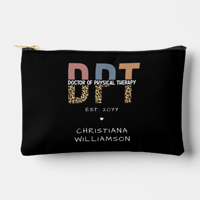 Custom Name DPT Doctor of Physical Therapy Cheetah Accessory Pouch (Front)