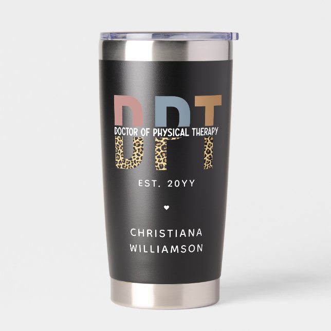 Custom Name DPT Doctor of Physical Therapy Cheetah Insulated Tumbler (Left)