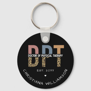 Custom Name DPT Doctor of Physical Therapy Cheetah Keychain