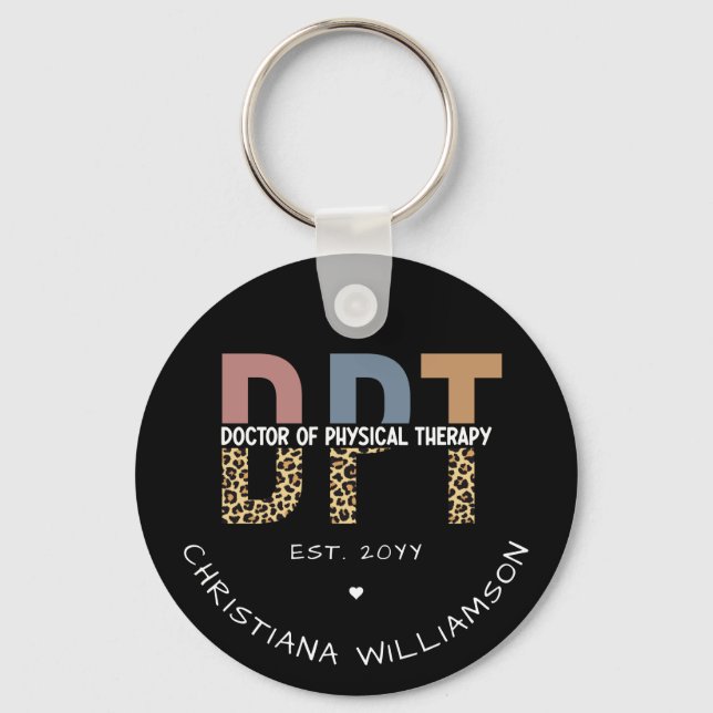 Custom Name DPT Doctor of Physical Therapy Cheetah Keychain (Front)