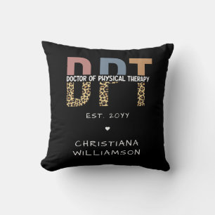 Custom Name DPT Doctor of Physical Therapy Cheetah Throw Pillow