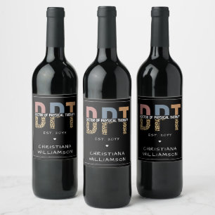 Custom Name DPT Doctor of Physical Therapy Cheetah Wine Label