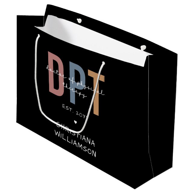 Custom Name DPT Doctor of Physical Therapy Large Gift Bag (Front Angled)